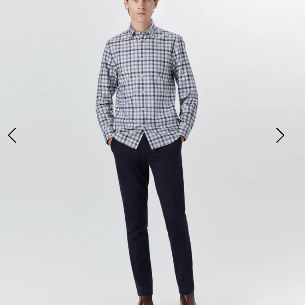 Bugatchi Brown And White Checkered Button-Up Shir… - image 1